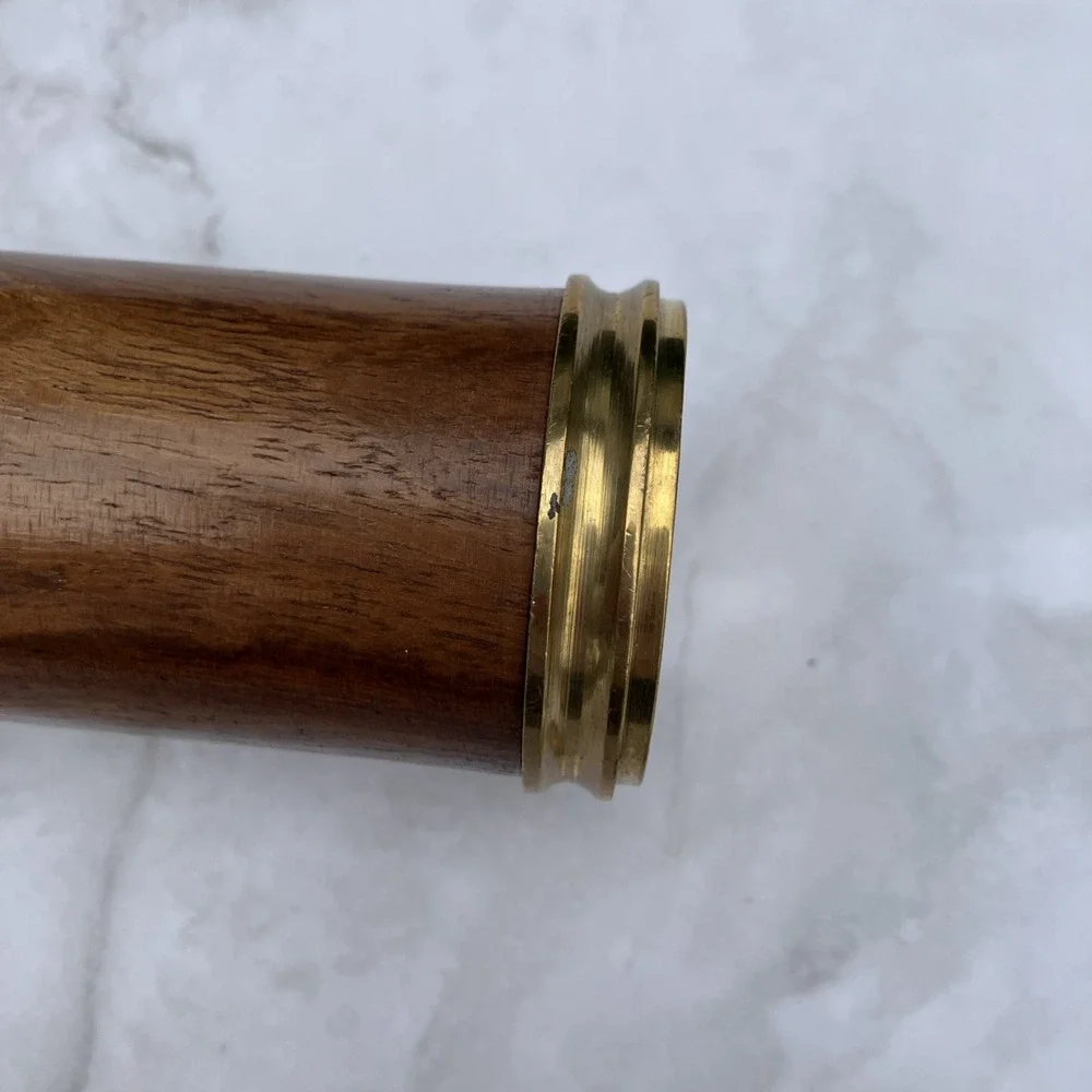 Vtg Brass Wood Grain Monocular Nautical Telescope Spyglass Sailing 3-Draw